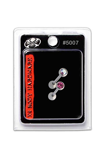 X8 BODY HARDWARE USA 14G S. Steel Barbell Rose/Crystal AB