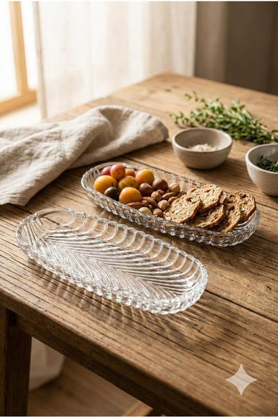 Homerest طقم وعاء زجاجي 2 قطعة مقاس 14 سم بنمط أوراق الشجر، طبق تقديم أنيق، و...