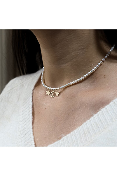 BLACK SWAN Bijoux Natural pearl necklace at the base of the neck with stars a...