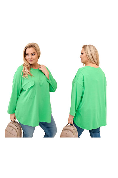 Kesi Jasno zielona bluzka damska PLUS SIZE z kieszenią na biuście i rękawem 3/4