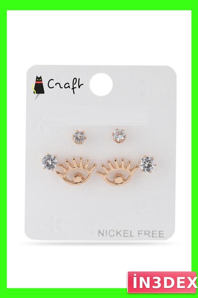 İN3DEX 6 Piece Stone Detailed Earring Set Gold Color