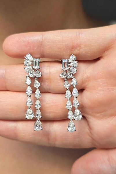 MorMajor Silver ÇİFT İTHAL MOZANİT SALLANTILI DAMLA GÜMÜŞ KÜPE