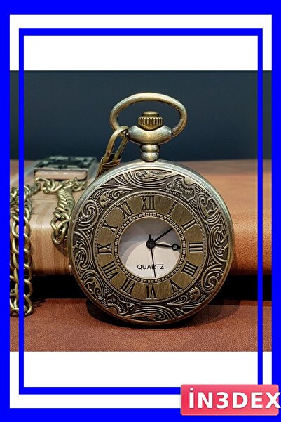 İN3DEX Roman Numeral Antique Design Pocket Watch with Chain