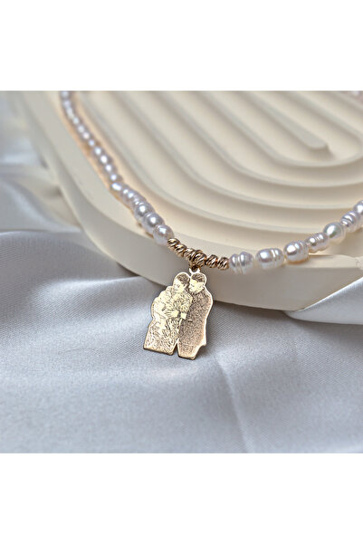 BLACK SWAN Bijoux Natural pearl necklace with 14K gold pendant with personali...