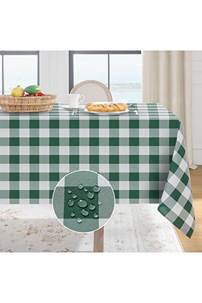 Valerium Panama Linen Liquid and Stain Resistant Plaid Tablecloth Green