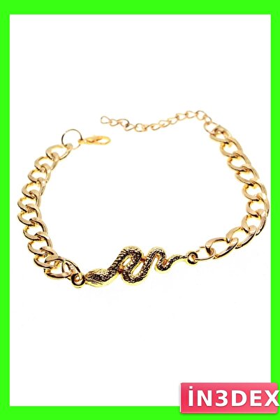 İN3DEX Gold Color Bracelet with Snake Figure, 20cm Length