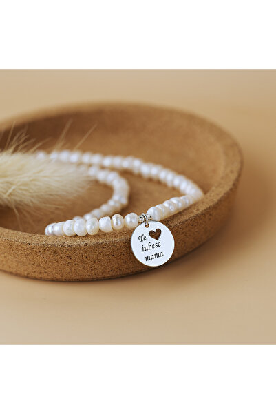 BLACK SWAN Bijoux Colier perle de cultura si pandantiv 'Te iubesc Mama' Argin...