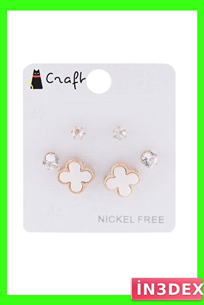 İN3DEX Gold Color Stone Earring Set 6 Pieces