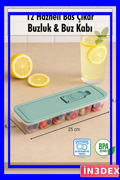 İN3DEX قالب ثلج سهل الإزالة مكون من 12 قسمًا باللون الأخضر