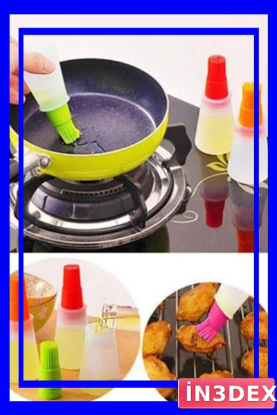 İN3DEX زجاجة زيت للمطبخ بفرشاة سيليكون للقياس الدقيق