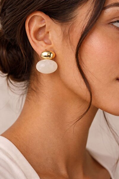 BESTYSO Kadın Gold-Beyaz Top Küpe