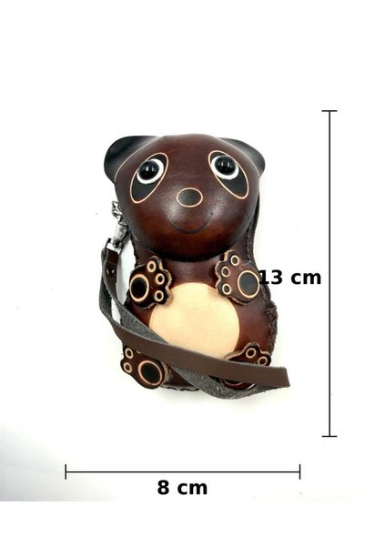 MD Moda Accessories Handmade Leather Keychain with Panda Figure / Mini Zipper Wallet
