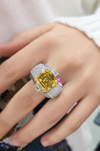 MorMajor Silver LARGE SİTRİN BAGET TASARIM GÜMÜŞ YÜZÜK