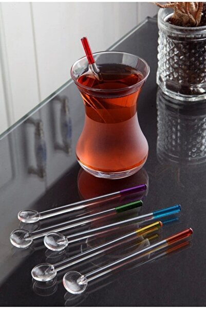 YAKUT Naz Home 6lı Lüx Renkli Saplı Cam Çay Kaşığı Seti