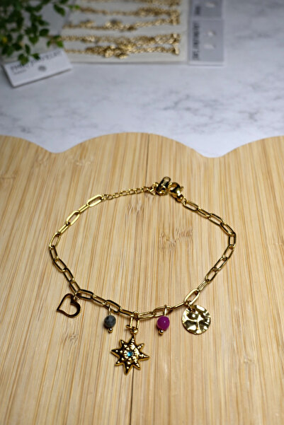 BERF JEWELLERY Charm Gold Chain Bracelet