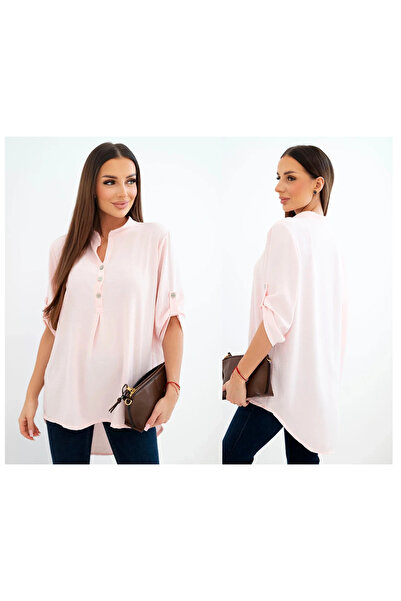 Kesi Bluză de damă roz deschis cu mâneci suflecate