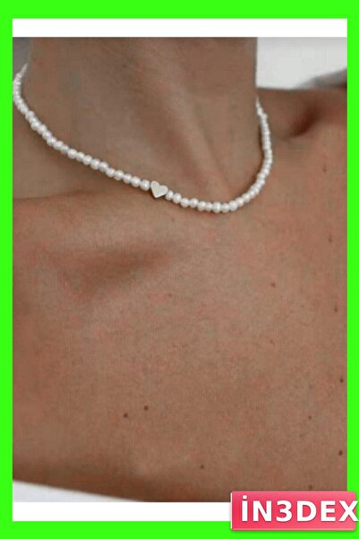 İN3DEX Pearl Detailed Heart Shaped Necklace with Extended Chain