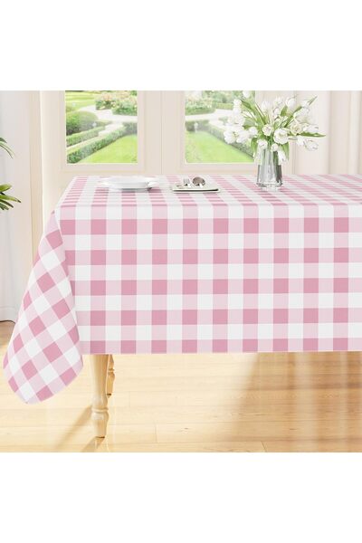 Valerium Panama Linen Liquid and Stain Resistant Plaid Tablecloth Pink