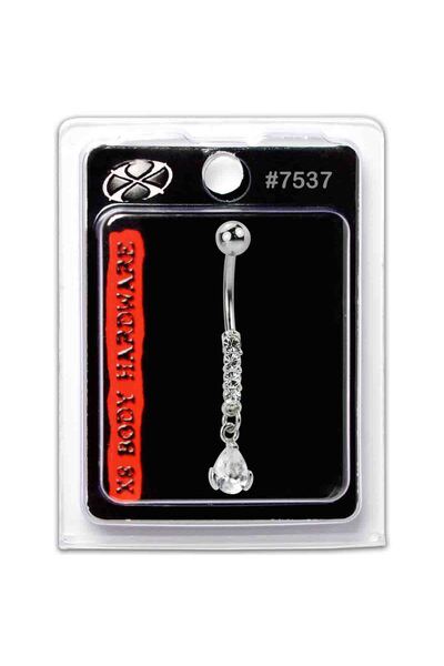 X8 BODY HARDWARE USA 14G S. Steel Navel Dangle Crystal Teardrop