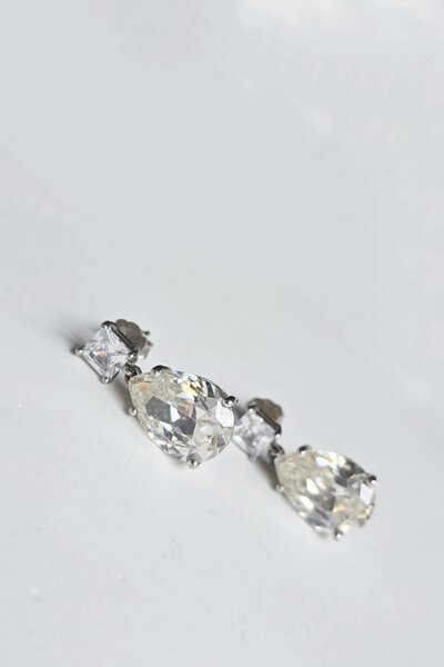 MorMajor Silver ÇİFT MOZANİT PREMİUM KARE DAMLA GÜMÜŞ KÜPE