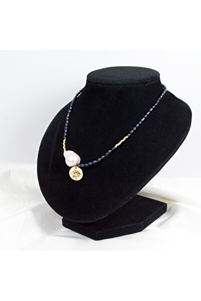 BLACK SWAN Bijoux Colier din perle negre, perla alba de baroc si medalion din...