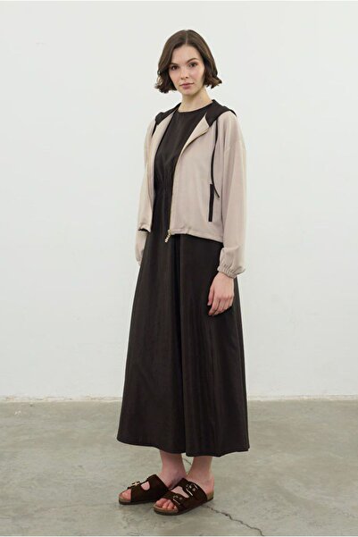 Moda Rosa 26Y6665 - BEJ - GARNİ DETAYLI ELBİSE TAKIM