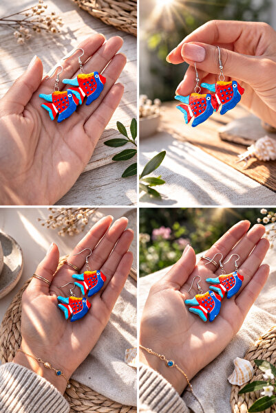 MyVelora El Yapımı Ahşap Balık Küpe – Renkli El Boyaması Tasarım