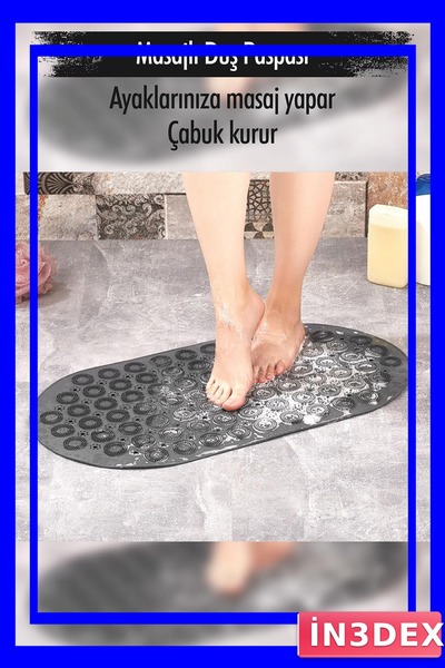 İN3DEX Anthracite Colored Silicone Shower Mat with Massage Foot Sole