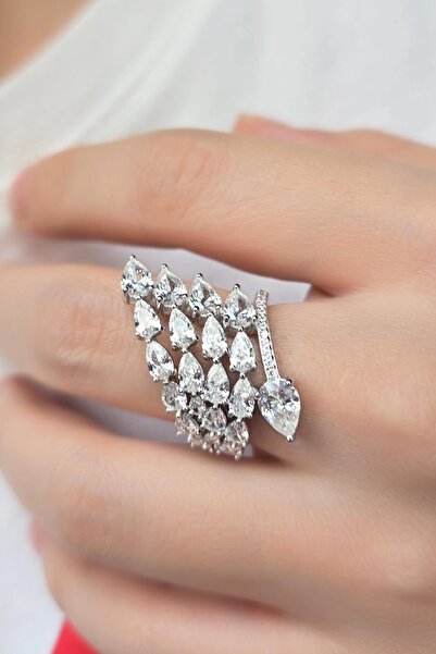 MorMajor Silver BUZ YAPRAĞI MOZANİT DAMLA GÜMÜŞ YÜZÜK