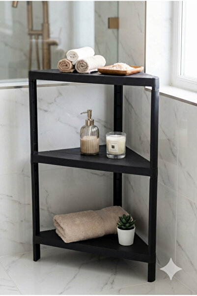 Homerest Modern Black 3-Tier Bathroom Corner Shelf Organizer Shampoo Holder W...