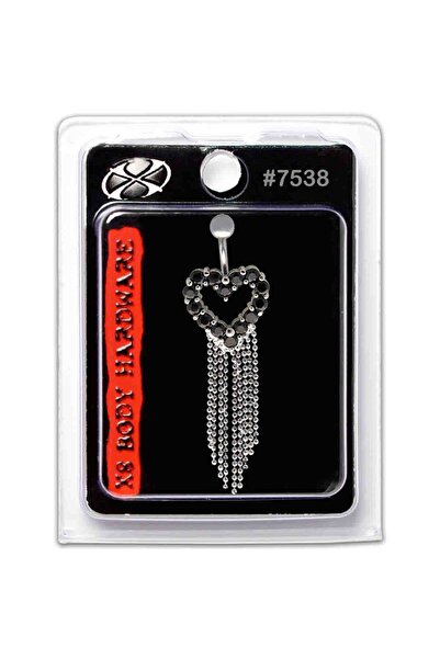 X8 BODY HARDWARE USA 14G S. Steel Navel Shape Black Heart Rope Dangle