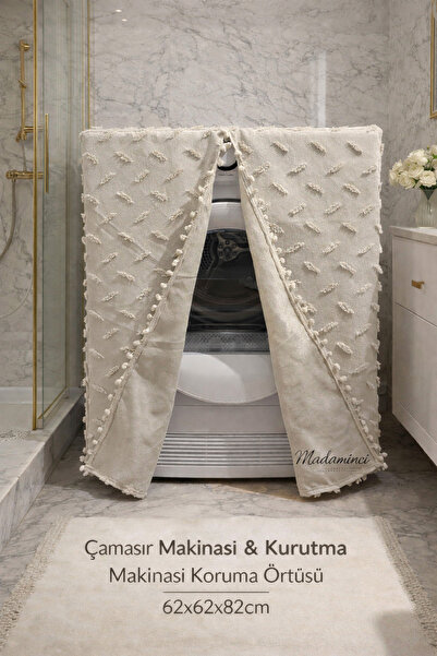 MADAMİNCİ Dekoratif Çamaşır & Kurutma Makinesi Örtüsü 62x62x82 cm – Ponpon De...