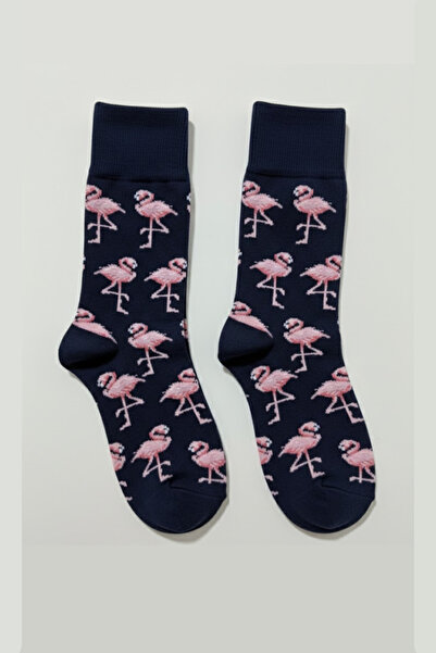 ÇORAPSA 2 Pairs of Navy Blue and Ground Pink Flamingo Patterned Unisex Socks ...