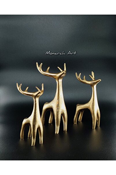 Monarch Art 3'lü Minimalist Geyik Biblo Seti - Altın Sarısı Modern Ev Dekoru ...