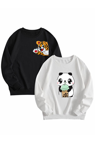 bahar uğurlu Παιδικό φούτερ με στάμπα λιοντάρι και πάντα, 2 τεμάχια, 3 κλωστών