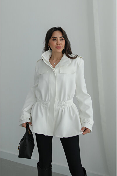 Havoş White Epaulet Detailed Jacket with Elastic Waistband