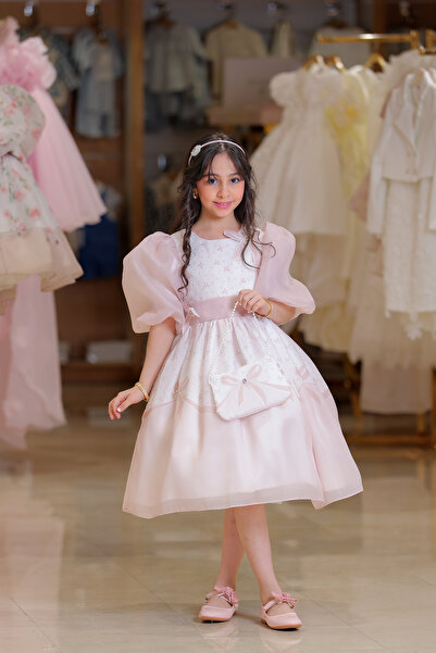 Alesayi_kids فستان عيد مع طوق وشنطة من 5 إلى 11 سنه