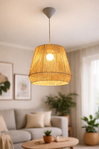 afralya home AFRALYAHOME Handmade Tekli Sarkıt Avize Jüt Avize