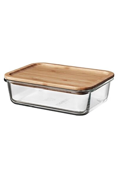 OEM Food Container with Lid, Rectangular Glass/Bamboo, 1.0 L