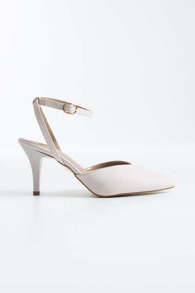 Pazzyonez Women's Nova Beige Satin Ankle Strap Buckle Detailed Round Cut Thin...