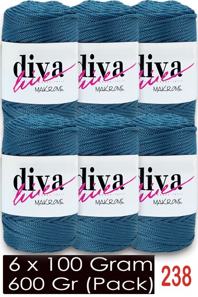 Diva İplik 1.5 mm - 600 Gr - Polyester Macrame Bag Rope (Pack of 6) 238 Petro...