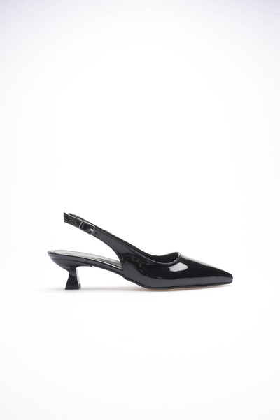 TRENDELLA Women's Black Patent Leather Slingback Pointed Toe Short Heeled Sho...