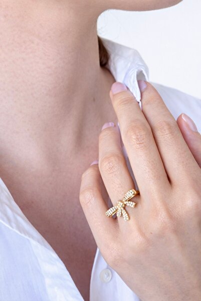 Ressia Baguette Stone Detailed Bowknot Silver Ring