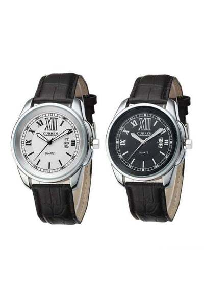 Curren طقم ساعات رجالية تناظرية مقاومة للماء مكون من ساعتين