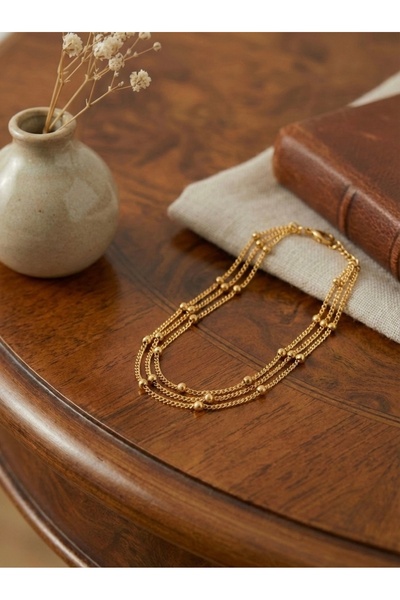 stainless steell Mengüer 18 Ayar Altın Kaplama Çelik Dorika Toplu Üçlü Zincir...