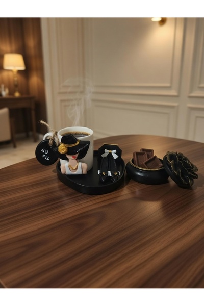RivelCandle Porcelain Coffee Cup Presentation Set with Female Figure (Black) ...