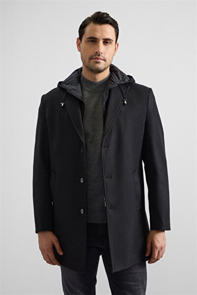 SÜVARİ Siyah Slim Düz Cepsiz Kaban