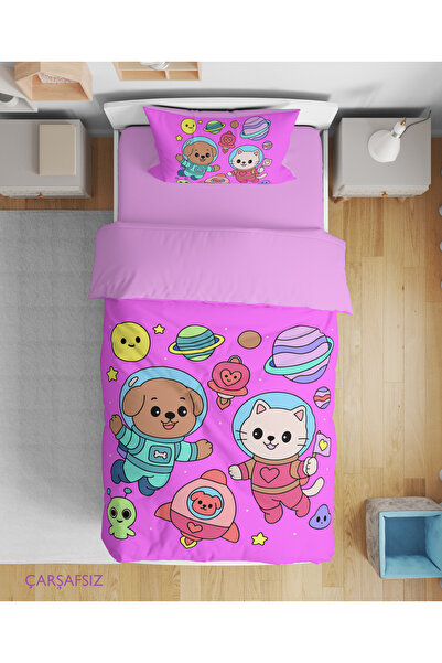 Erays Home Сладък комплект за едноспално легло с мотиви на котки и кучета, с ...