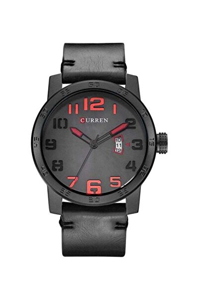 Curren men Leather Analog Wrist Watch 8254 - 35 mm -Black