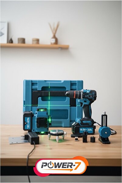 POWER7 MARKA ( BN•5 ) 18.5V 3.0Ah Şarjlı Matkap + Lazer Nivo + Profesyonel Ak...